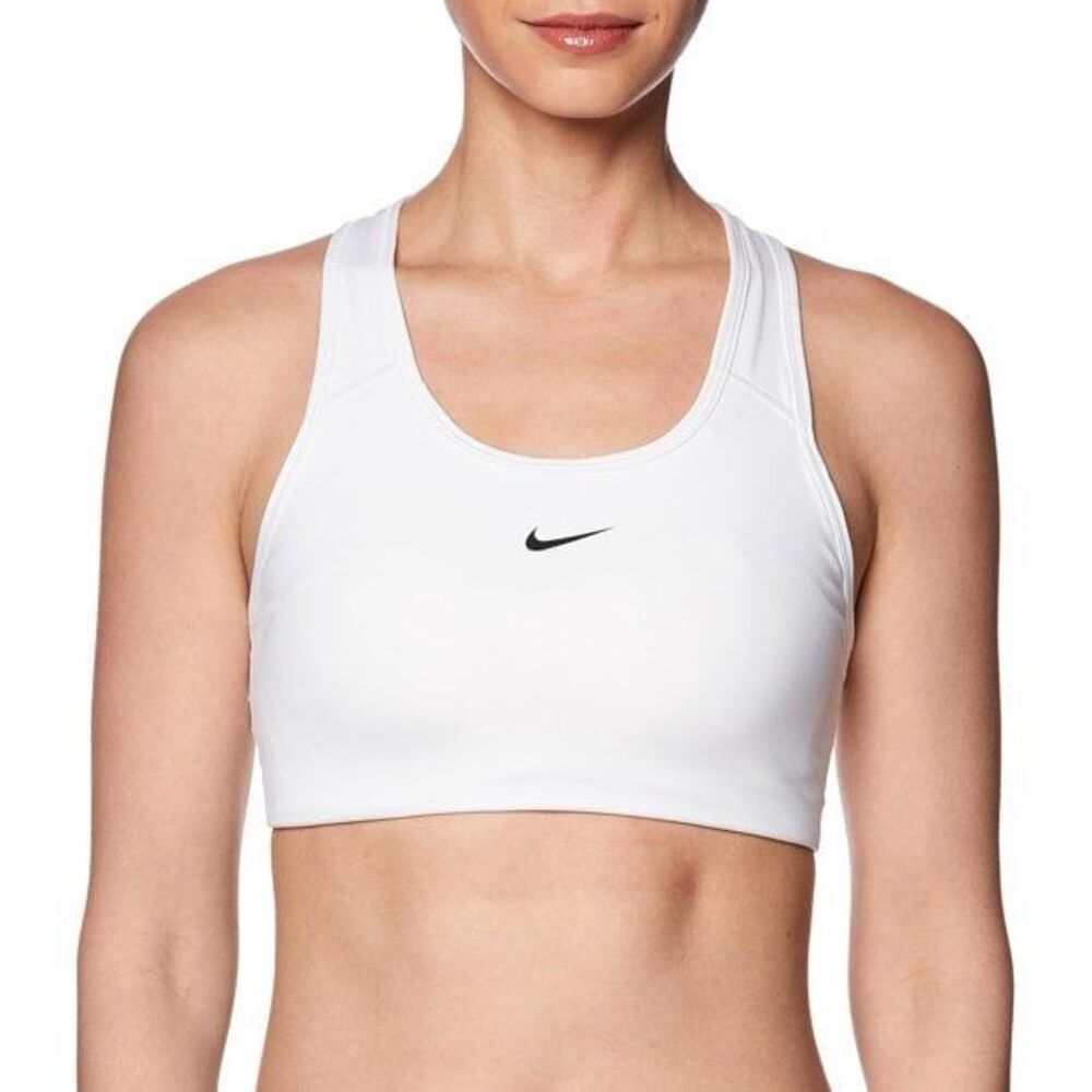 Nike Pro Women's White Dri-Fit Swoosh Medium Support Padded Sports Bra M